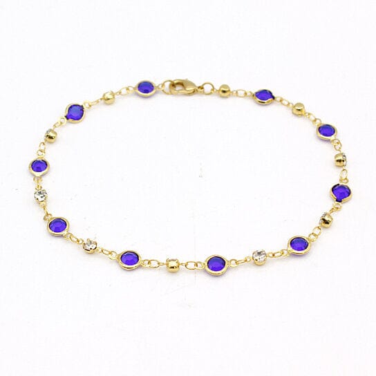 18k Gold Filled High Polish Finish Blue Crystal Ankle Bracelet