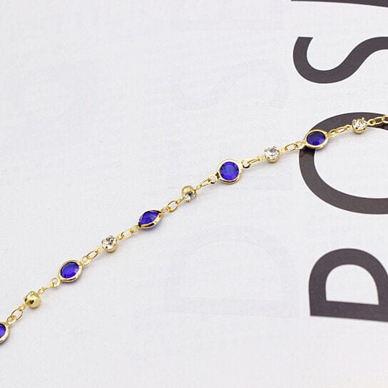 18k Gold Filled High Polish Finish Blue Crystal Ankle Bracelet