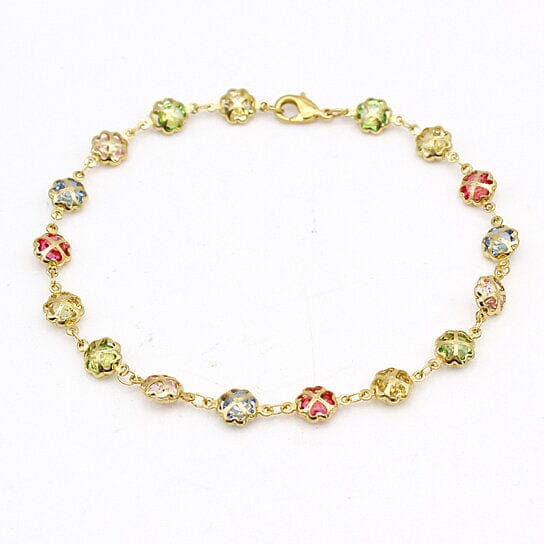 18k Gold Filled High Polish Finish Gold Multi Color Crystal Anklet