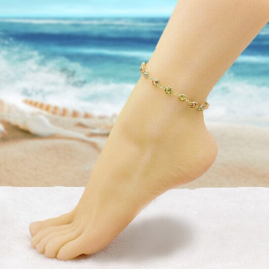 18k Gold Filled High Polish Finish Gold Multi Color Crystal Anklet