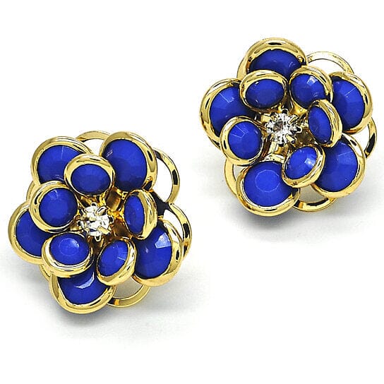 18k Gold Filled High Polish Finsh Sapphire Hibiscus Crystal Stud Earring