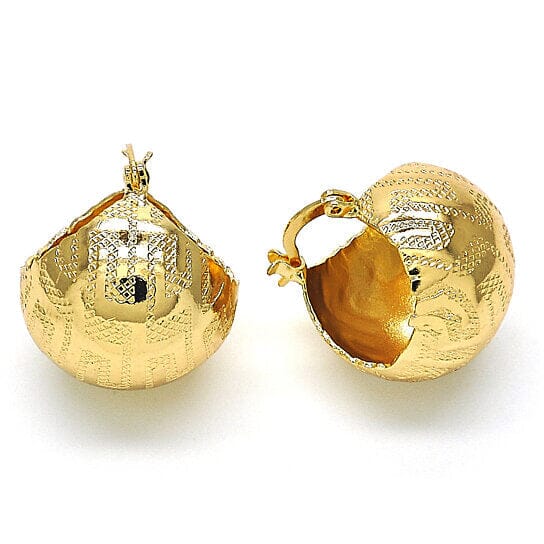 18k Gold Filled High Polish Finsh Small Hoop, Greek Key Design, Polished Finish, Golden Tone