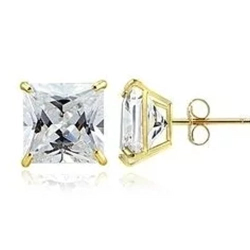 18k Gold Filled High Polish Finsh Stud Earring with Cubic Zirconia Square Golden Tone 8mm