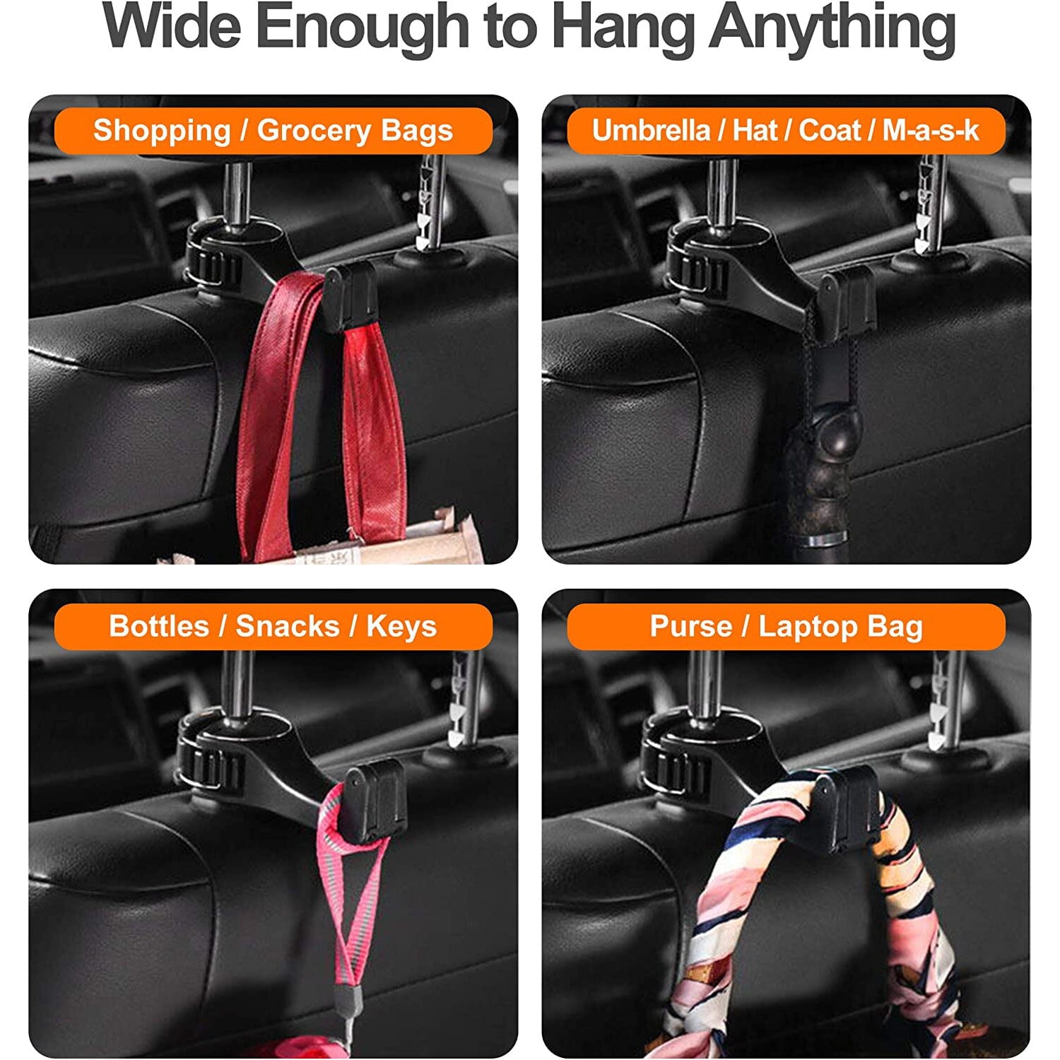2-Pack: 2-in-1 Car Seat Hooks for Purses and Bags with Phone Holder