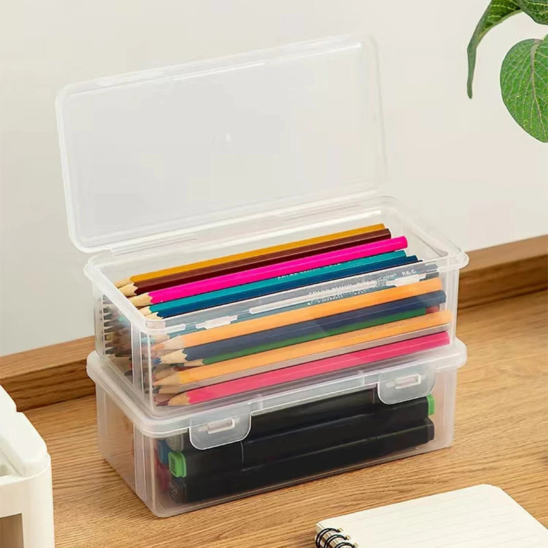 2-Pack: Extra Large Capacity Plastic Pencil Box Stackable Translucent Clear Pencil Box