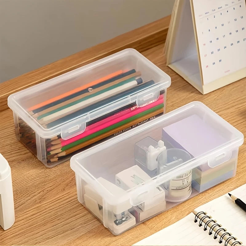 2-Pack: Extra Large Capacity Plastic Pencil Box Stackable Translucent Clear Pencil Box