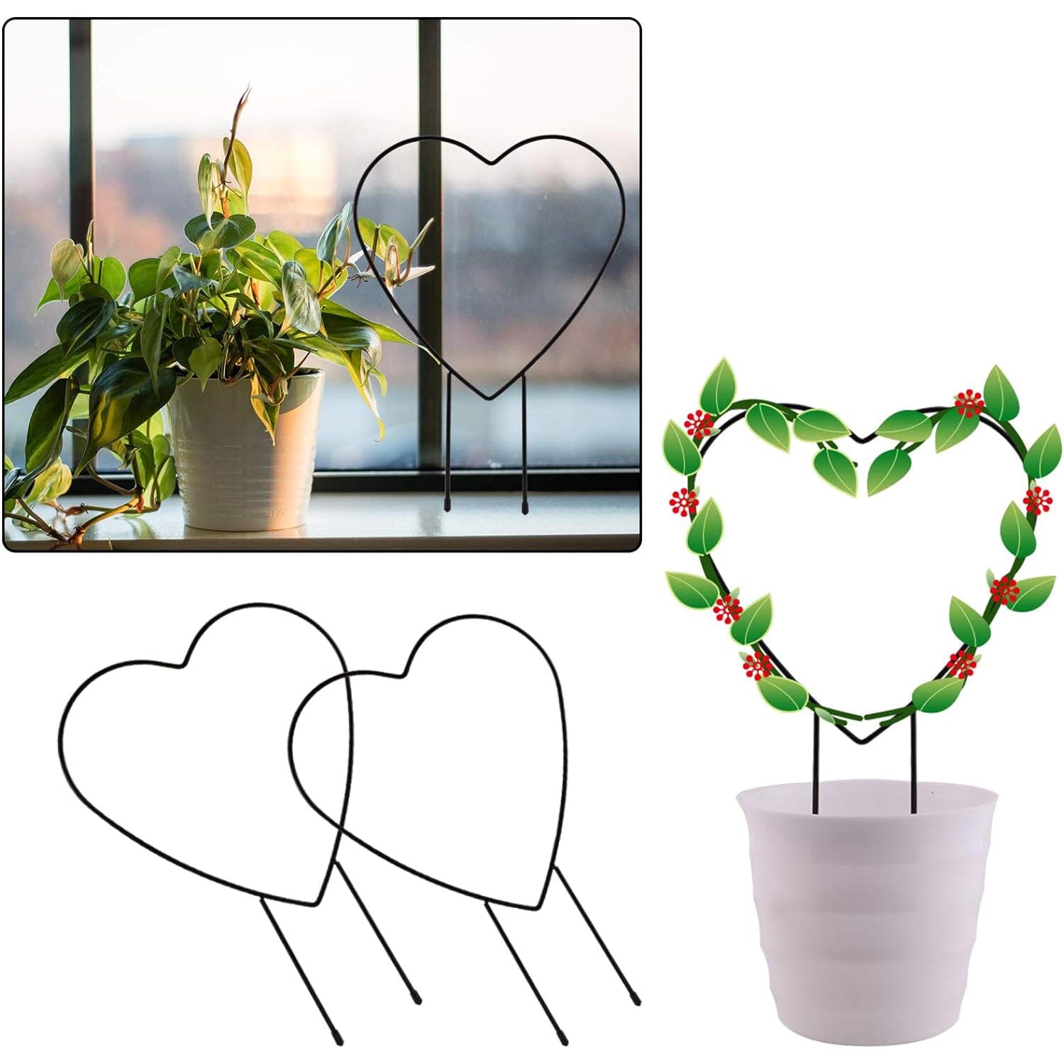 2-Pack: Heart-Shaped Plant Support Stake