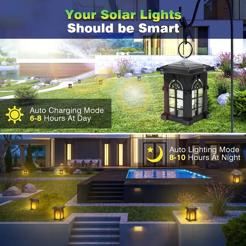 2-Pack: IP65 Waterproof Solar Outdoor Lights With Flickering Flame