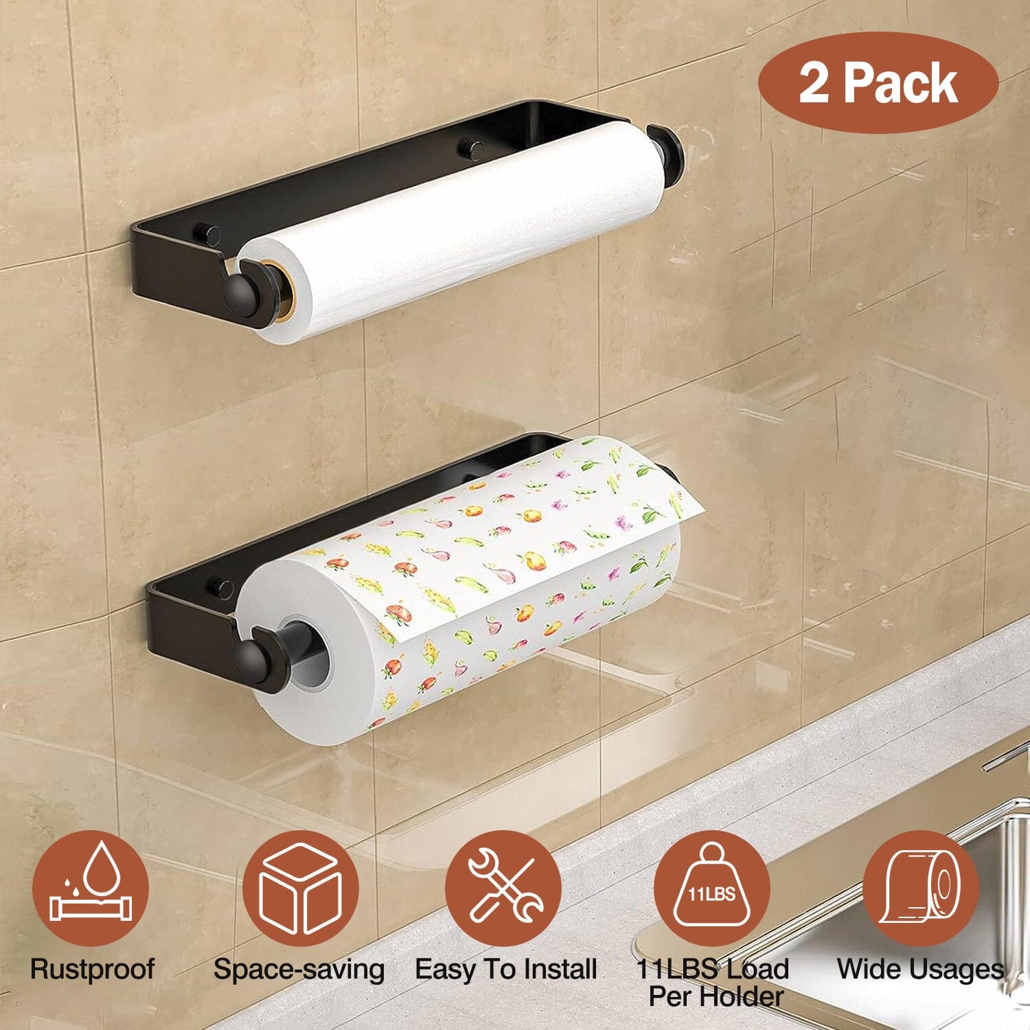 2-Pack: Wall Mounted Paper Towel Holder Under Cabinet