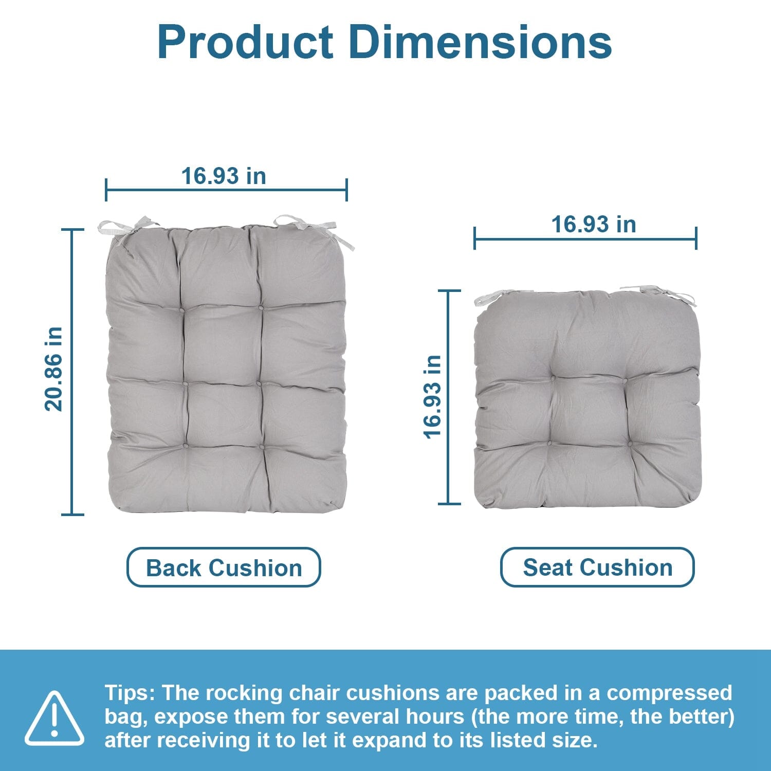 2-Piece Set: Rocking Chair Cushion with Non-Slip Ties Polyester Fiber Filling