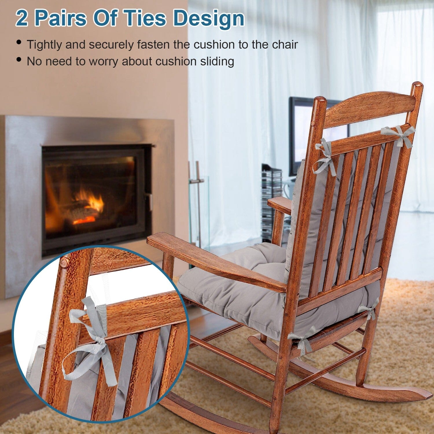 2-Piece Set: Rocking Chair Cushion with Non-Slip Ties Polyester Fiber Filling