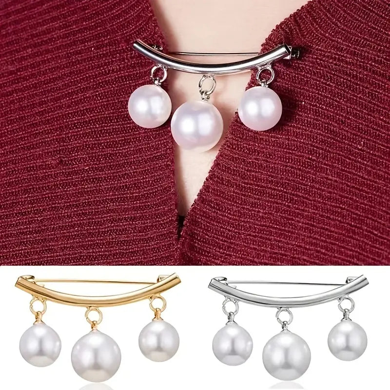 2-Pieces: Faux Pearl Neck Tie Pin Buckle Faux Pendant