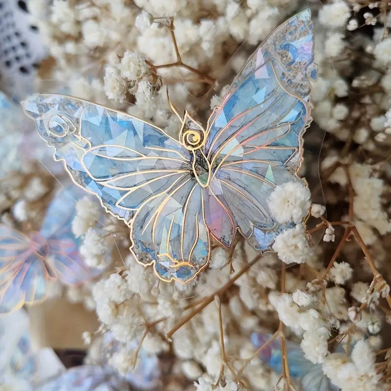 20-Pieces: Ice Crystal Laser Butterfly Decorative PET Stickers