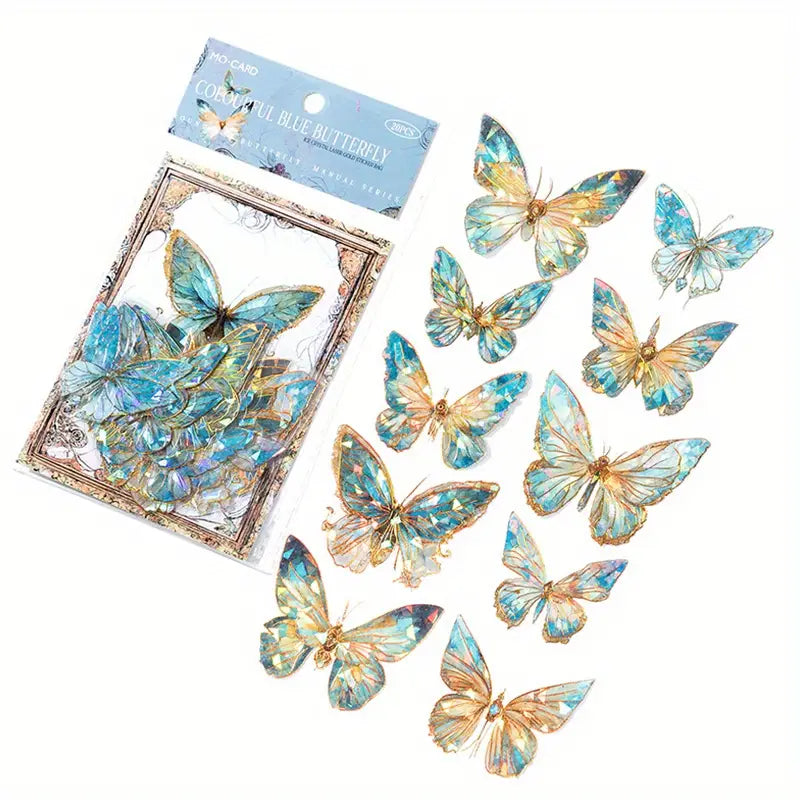 20-Pieces: Ice Crystal Laser Butterfly Decorative PET Stickers