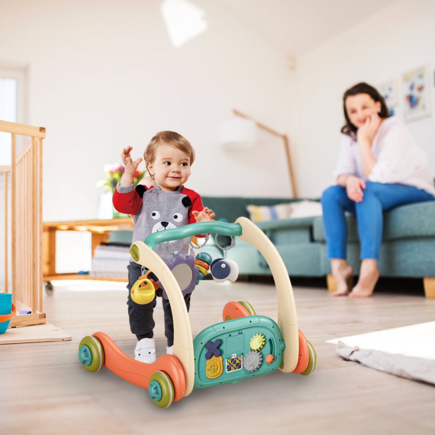 3-in-1 Baby Gym Playmat with Learning Walker for 0-12 Months Old