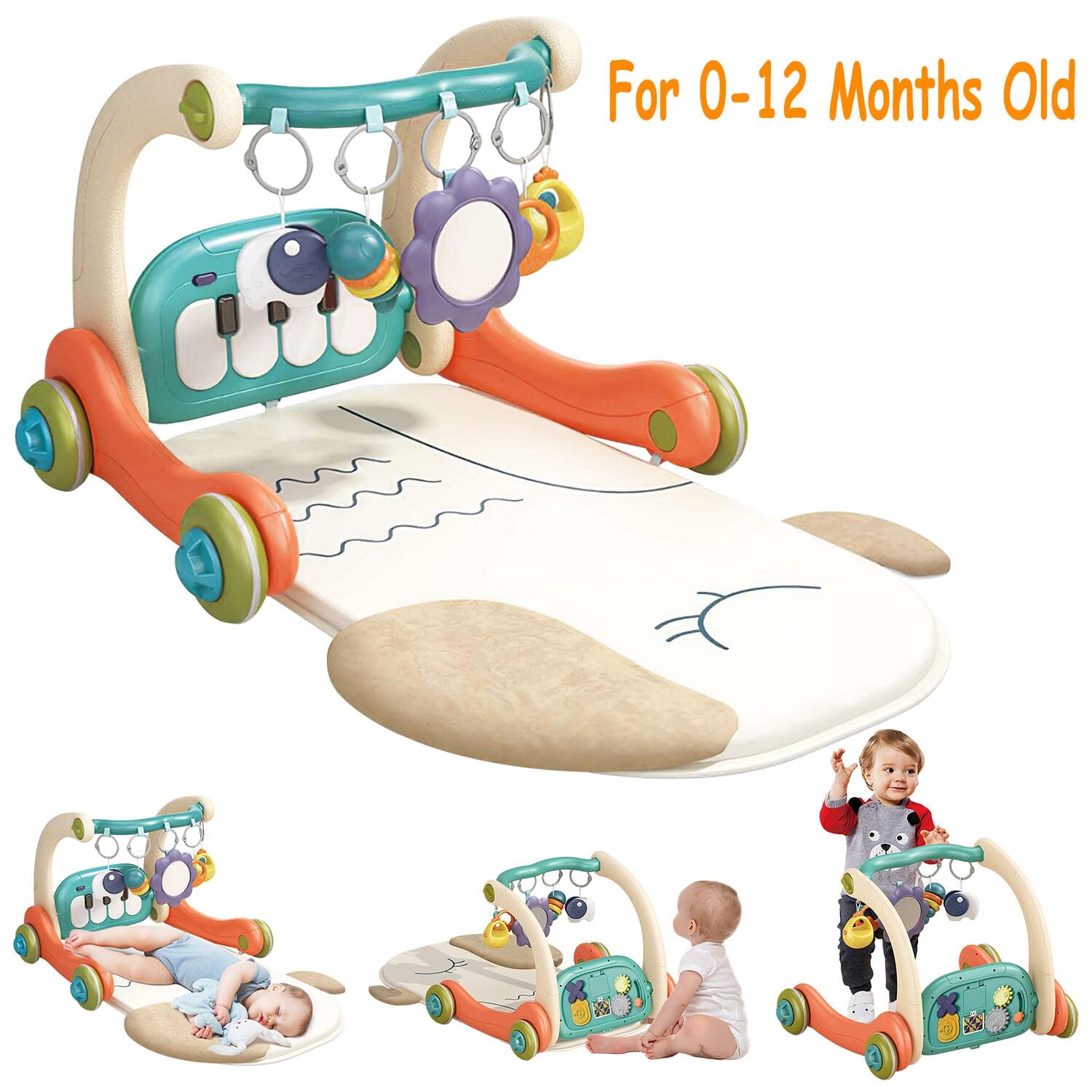 3-in-1 Baby Gym Playmat with Learning Walker for 0-12 Months Old