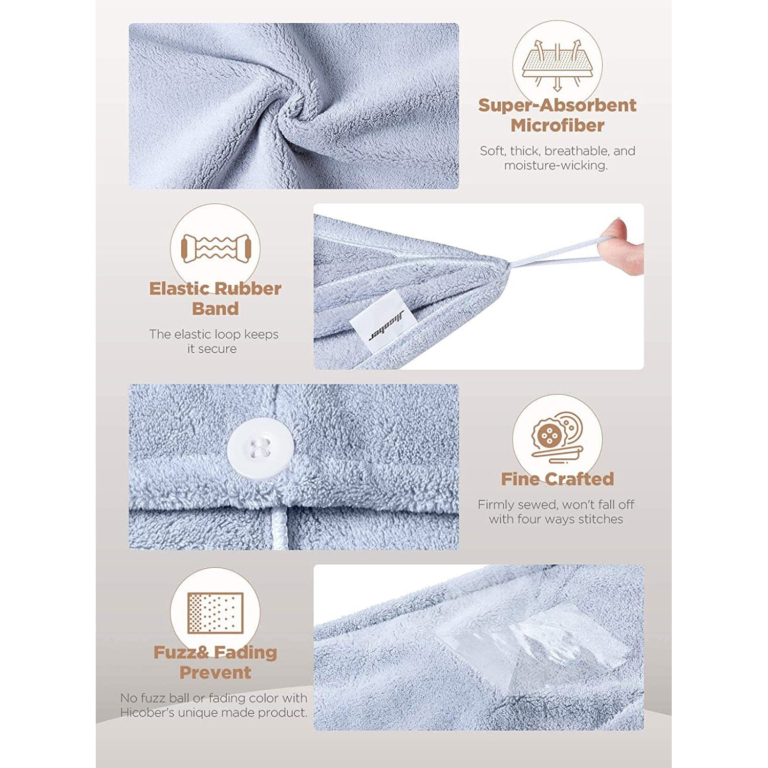 3-Pack: Hicober Microfiber Hair Towel