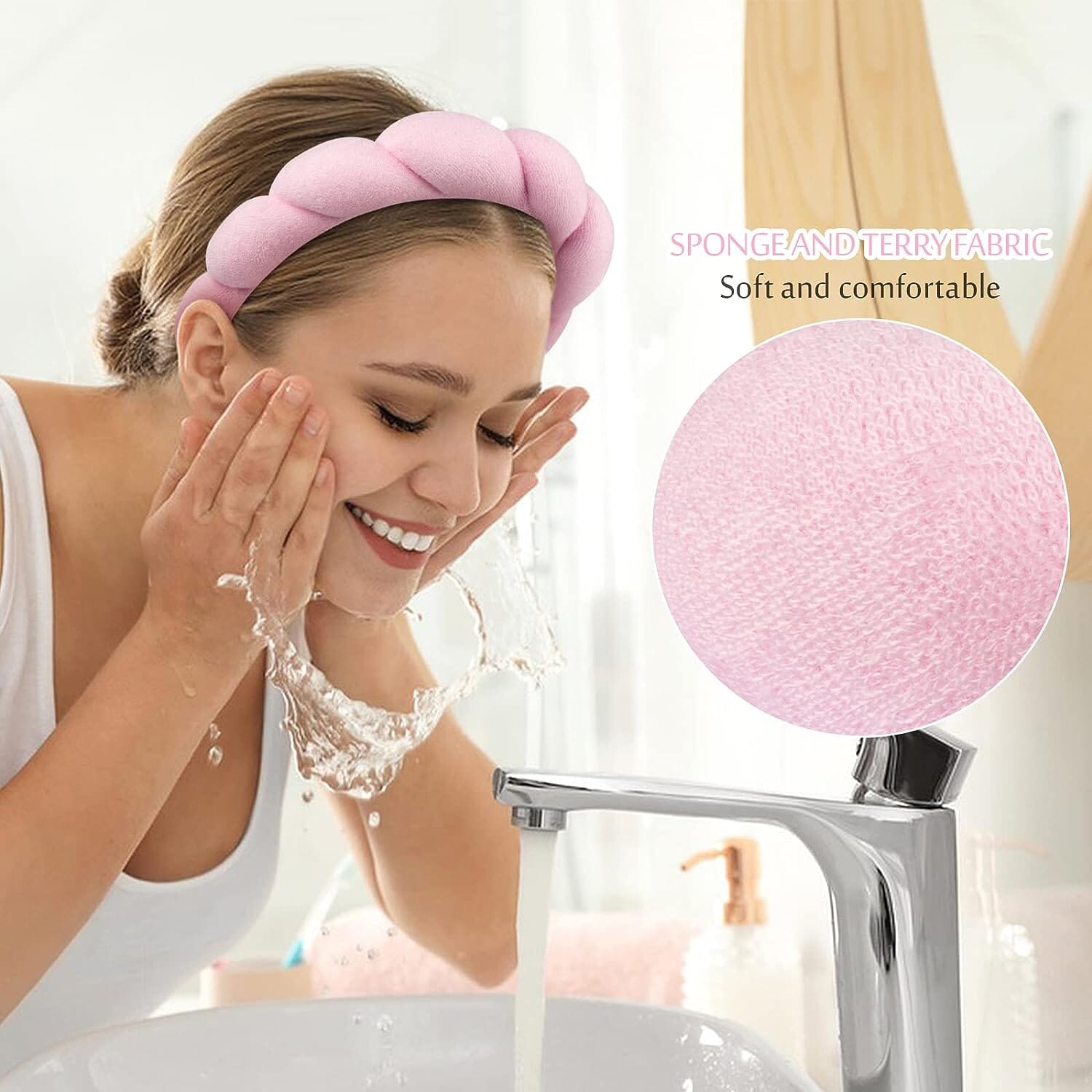 3-Pack:  Puffy Terry Towel Cloth Fabric Sponge Face Wash Head Band