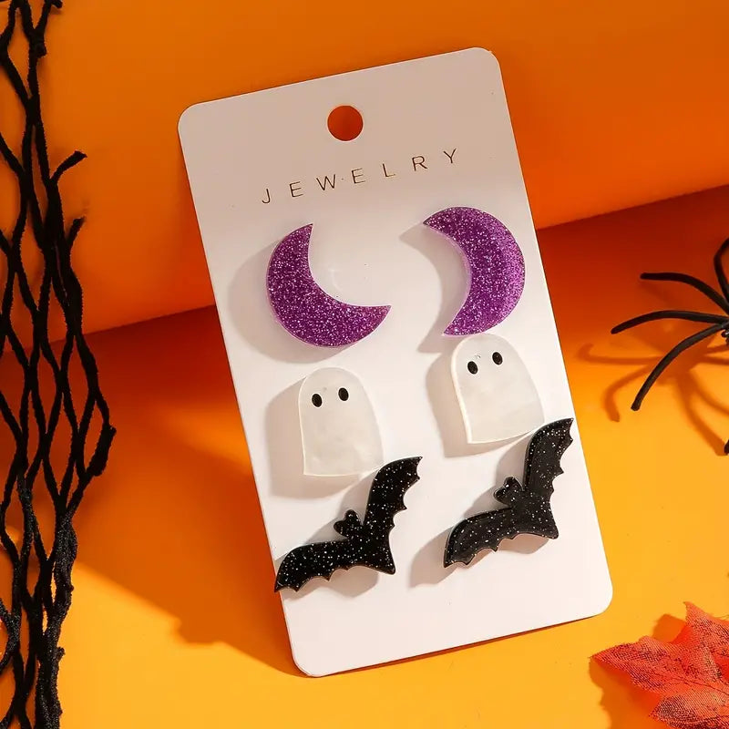 3-Pairs: Retro Halloween Earrings