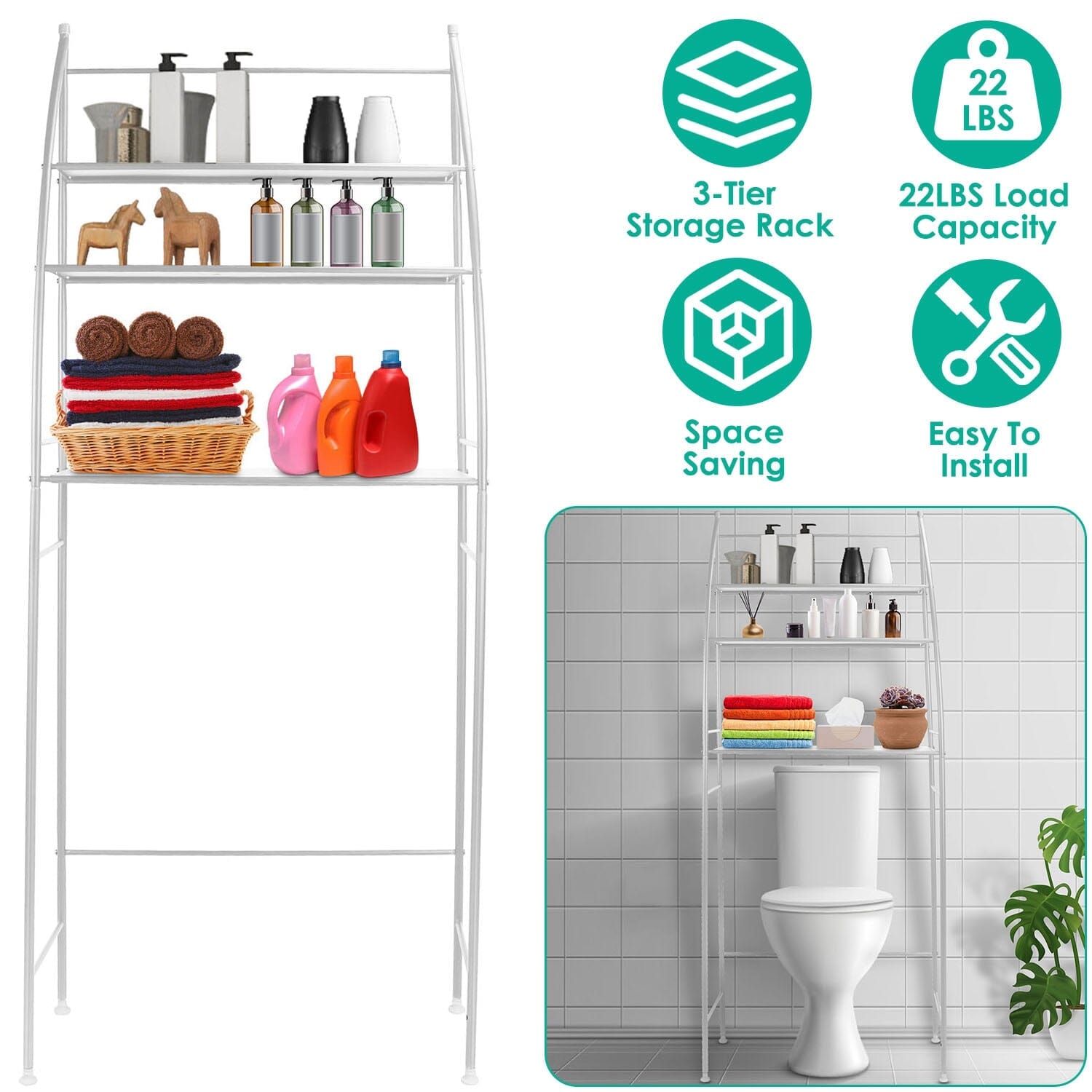 3-Tier Bathroom Over the Toilet Storage Shelf