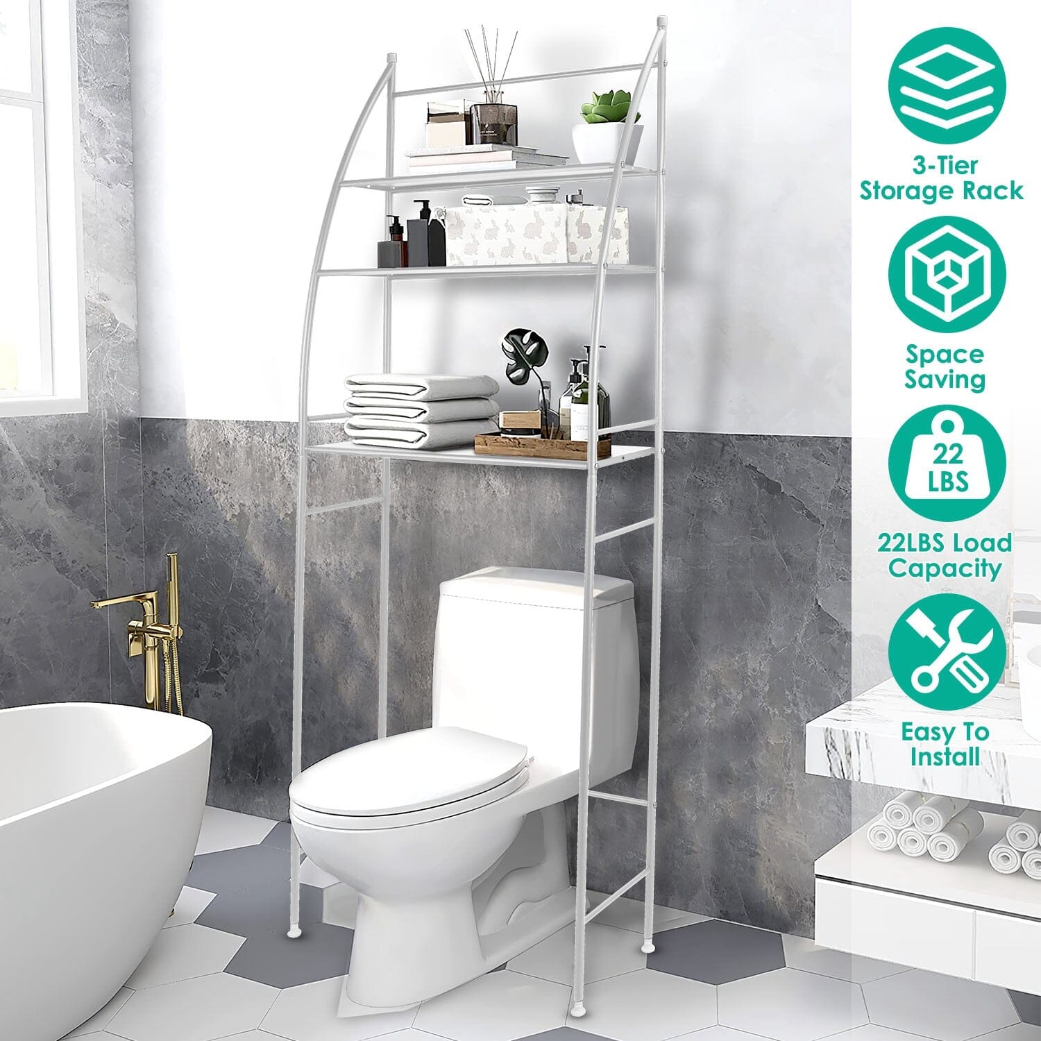 3-Tier Bathroom Over the Toilet Storage Shelf