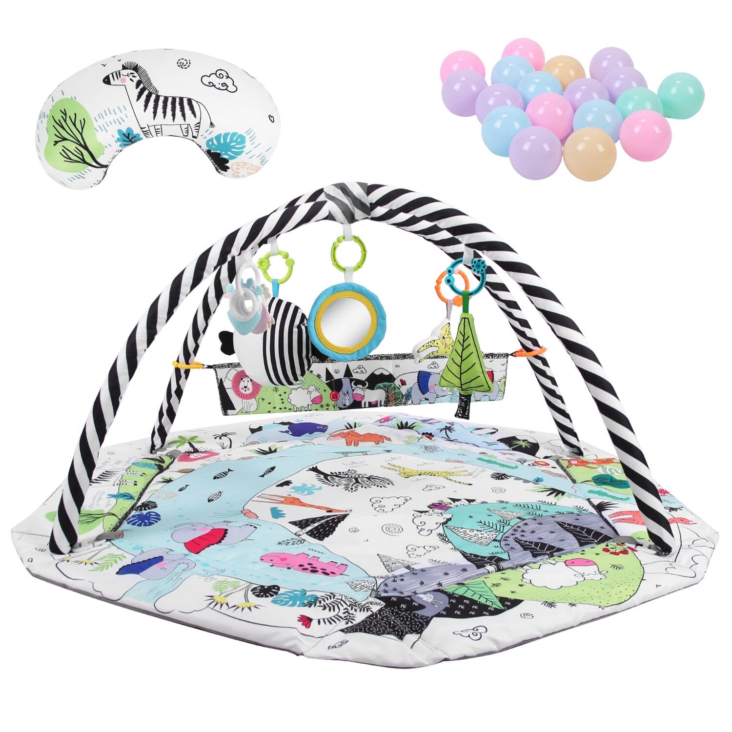 4-in-1 Baby Gym Play Mat Ball Pit with Pillow 18 Balls 9 Toys for 0-3 Years Old