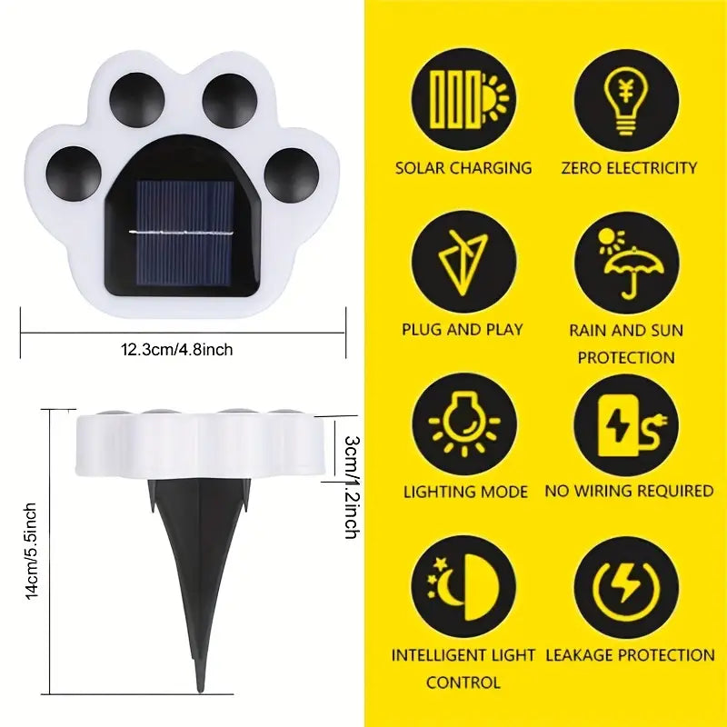 4-Pieces: Cute Paw-Shaped Solar Lawn Lights