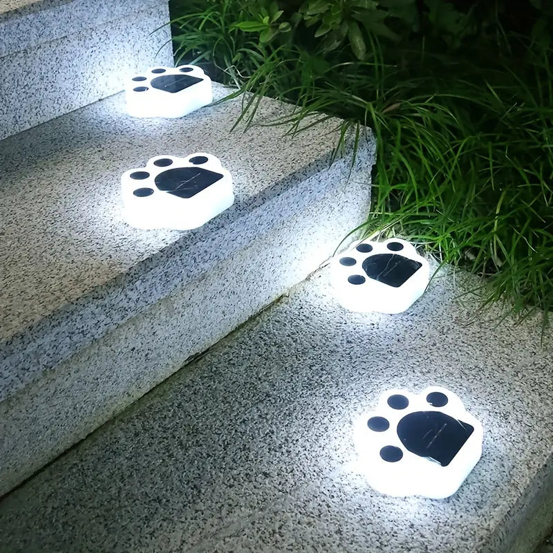 4-Pieces: Cute Paw-Shaped Solar Lawn Lights