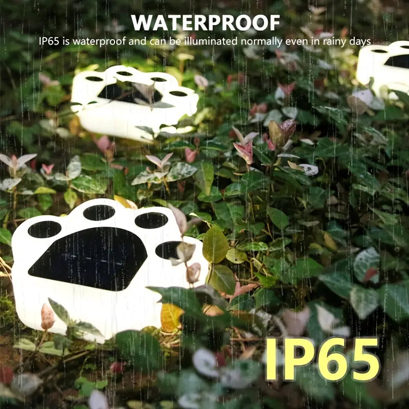 4-Pieces: Cute Paw-Shaped Solar Lawn Lights