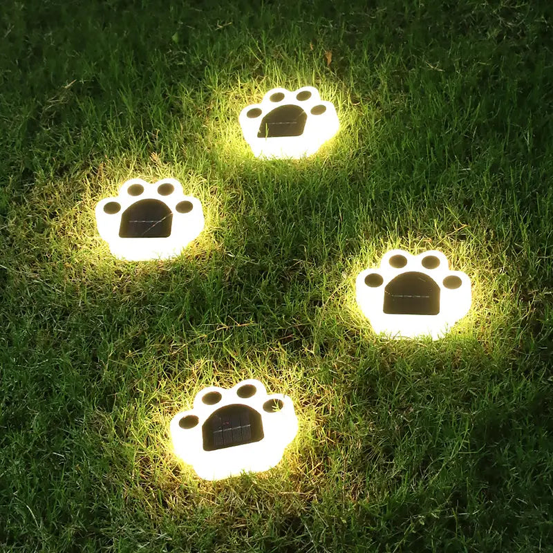 4-Pieces: Cute Paw-Shaped Solar Lawn Lights