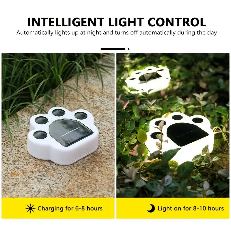 4-Pieces: Cute Paw-Shaped Solar Lawn Lights