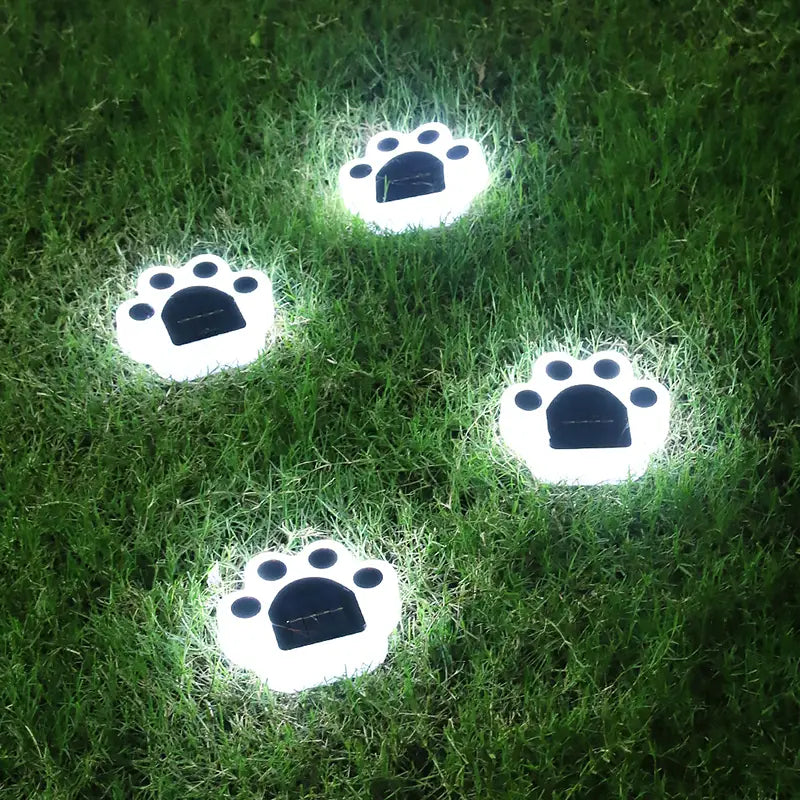 4-Pieces: Cute Paw-Shaped Solar Lawn Lights