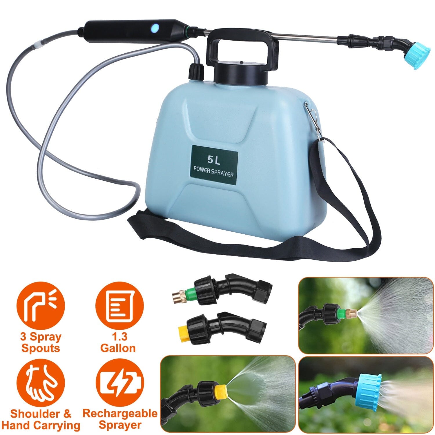 5L/1/3 Gallon Electric Plant Sprayer Telescopic Rechargeable with 3 Spray Sprouts