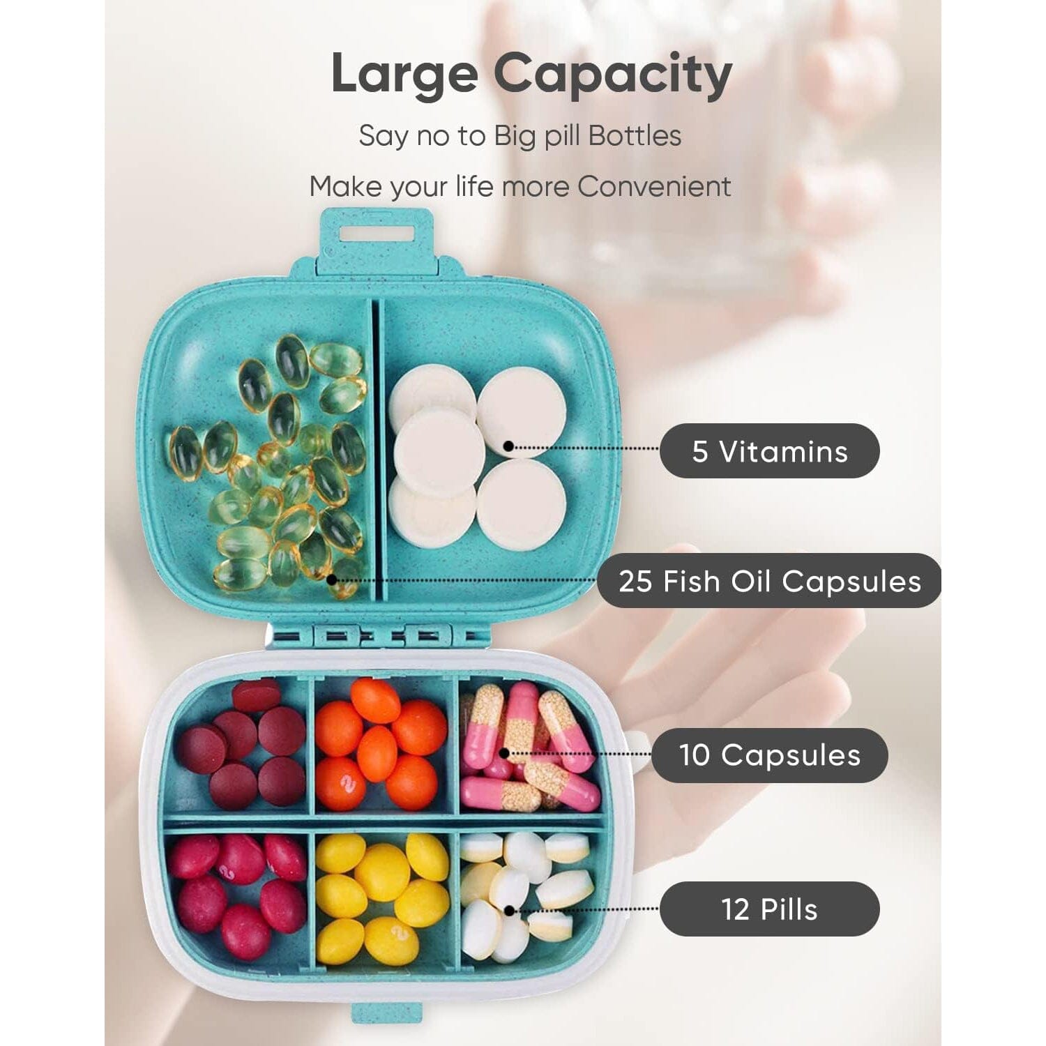 8 Compartments Travel Pill Organizer