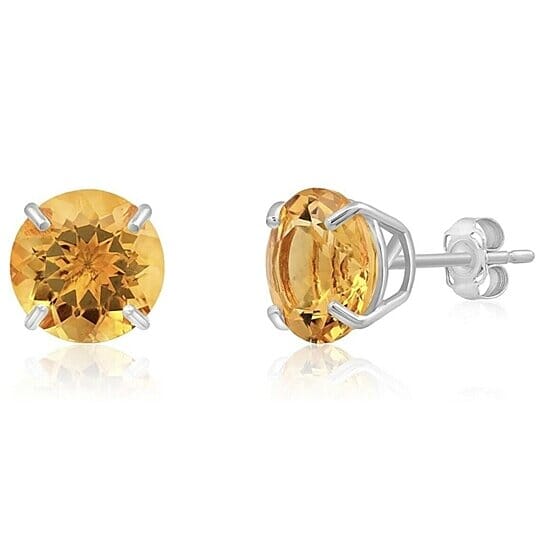 925 Sterling Silver Round Cut Citrine Stud Earrings 2.00 Cttw