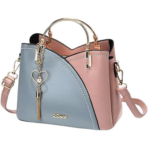 Color Block Satchel Bag with Metal Tassel Decor and Crossbody Strap