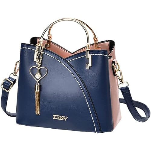 Color Block Satchel Bag with Metal Tassel Decor and Crossbody Strap