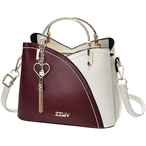 Color Block Satchel Bag with Metal Tassel Decor and Crossbody Strap