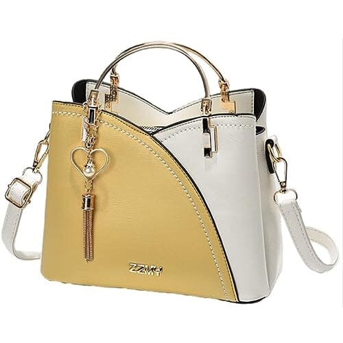 Color Block Satchel Bag with Metal Tassel Decor and Crossbody Strap