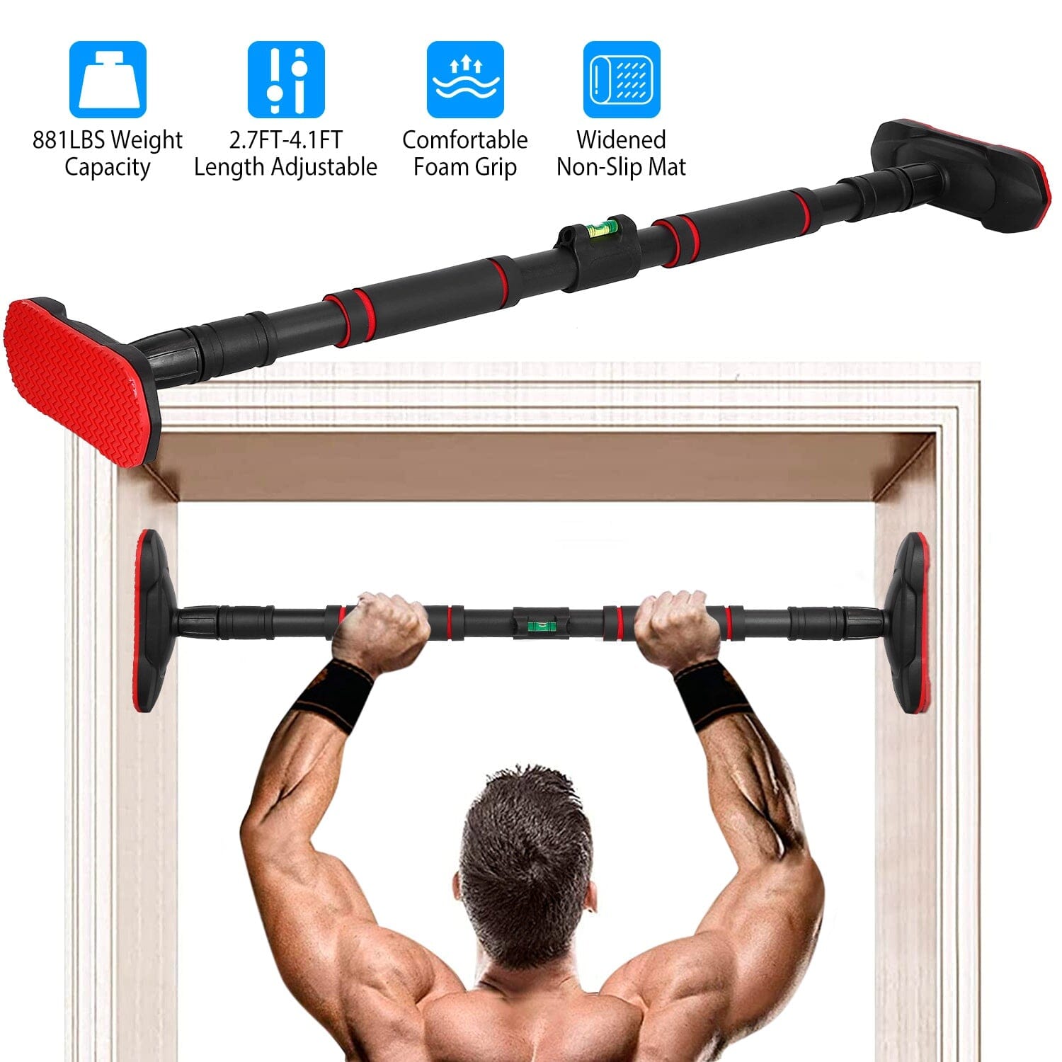 Doorway Pull Up Bar Heavy Duty with Foam Grips Level