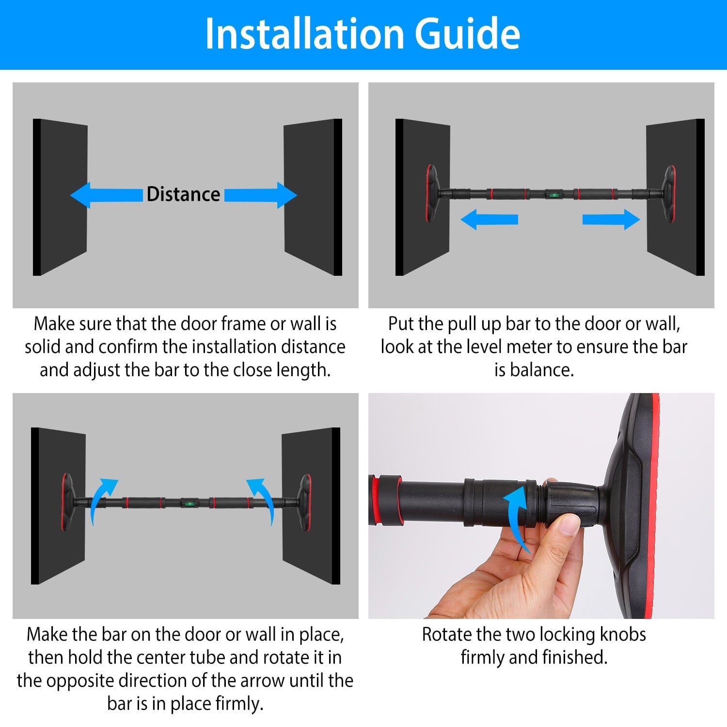 Doorway Pull Up Bar Heavy Duty with Foam Grips Level