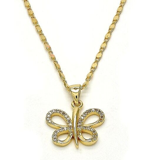 Gold Filled Fancy Necklace Butterfly Design with White Micro Pave Polished Finish Golden Tone