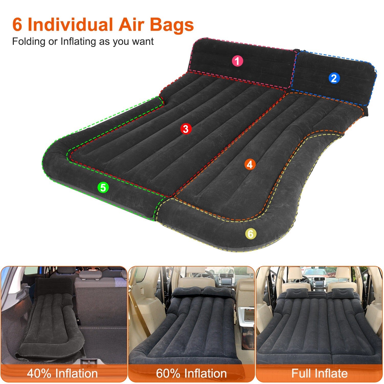 Inflatable SUV Air Mattress Thickened Camping Bed Cushion with Pillow