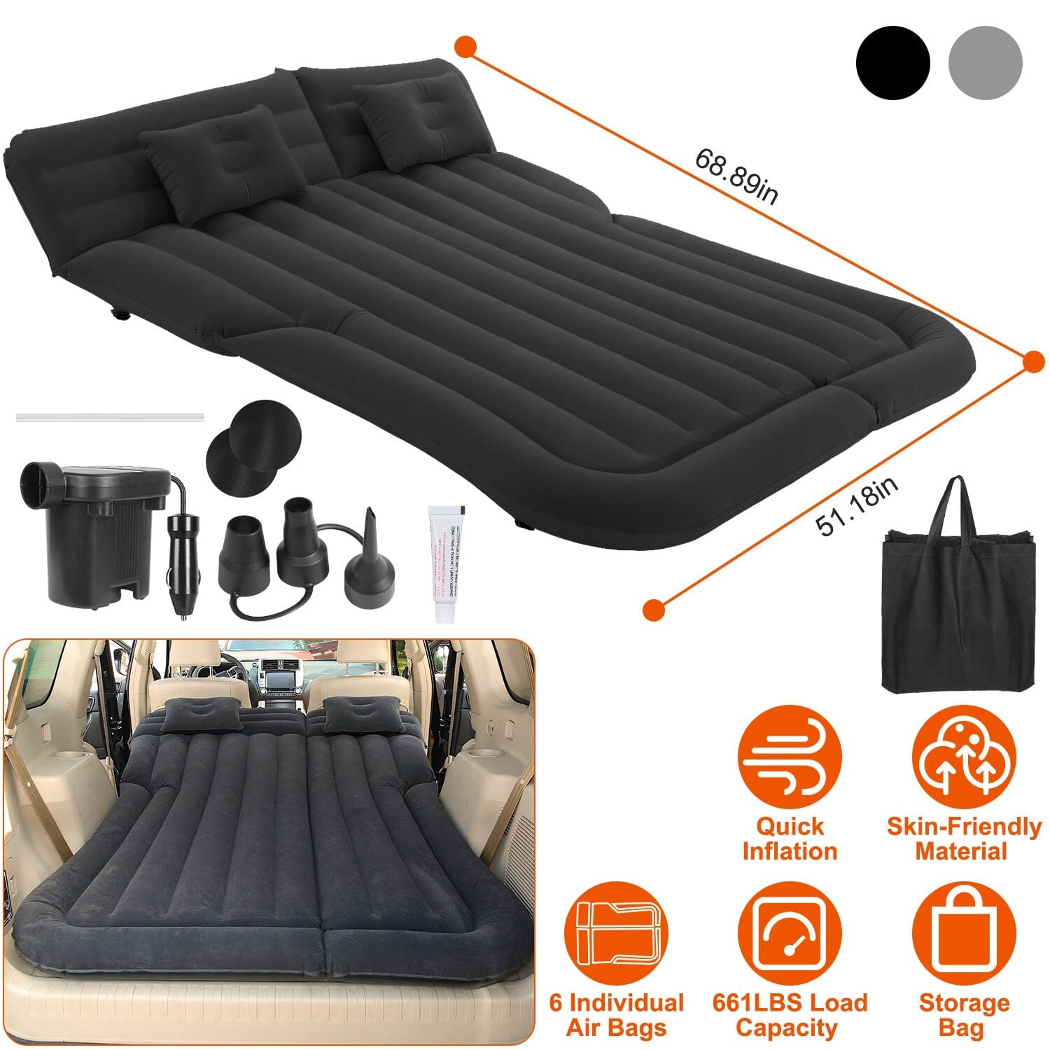 Inflatable SUV Air Mattress Thickened Camping Bed Cushion with Pillow