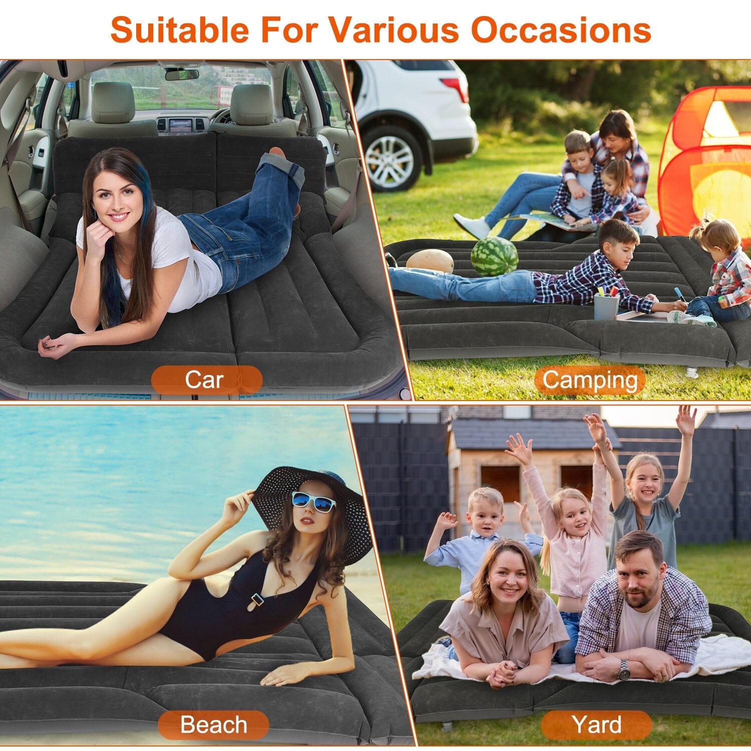 Inflatable SUV Air Mattress Thickened Camping Bed Cushion with Pillow