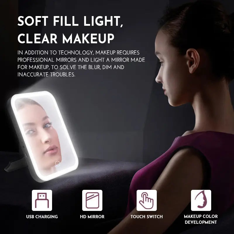 LED Makeup Mirror Touch Screen 3 Light Portable Standing Folding Vanity Mirror