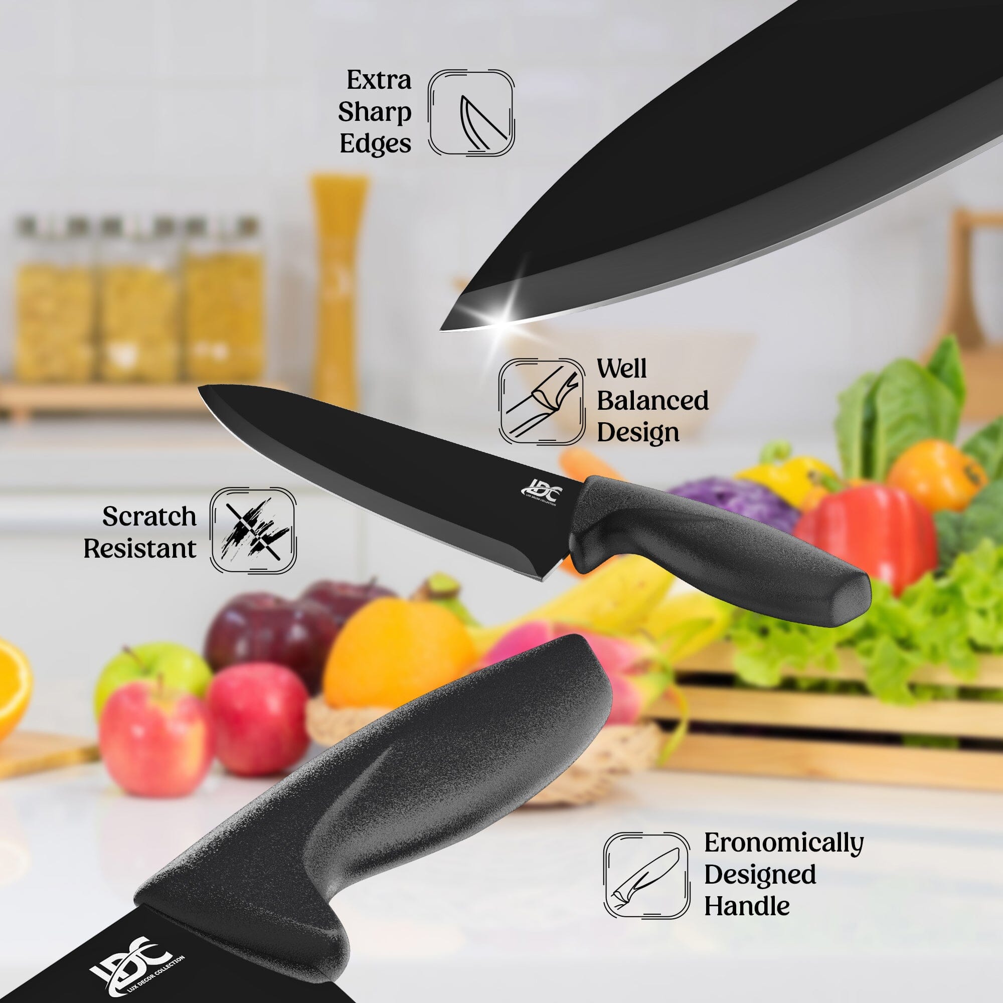 Lux Decor Collection Kitchen Knife Set Ultra Sharp Stainless Steel Knives Set