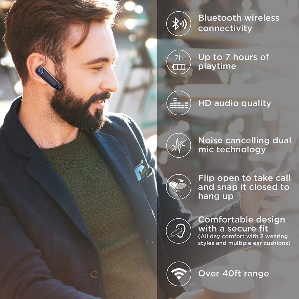 Motorola Boom 3+ Plus in-Ear Wireless Mono Bluetooth Headset Noise Cancellation