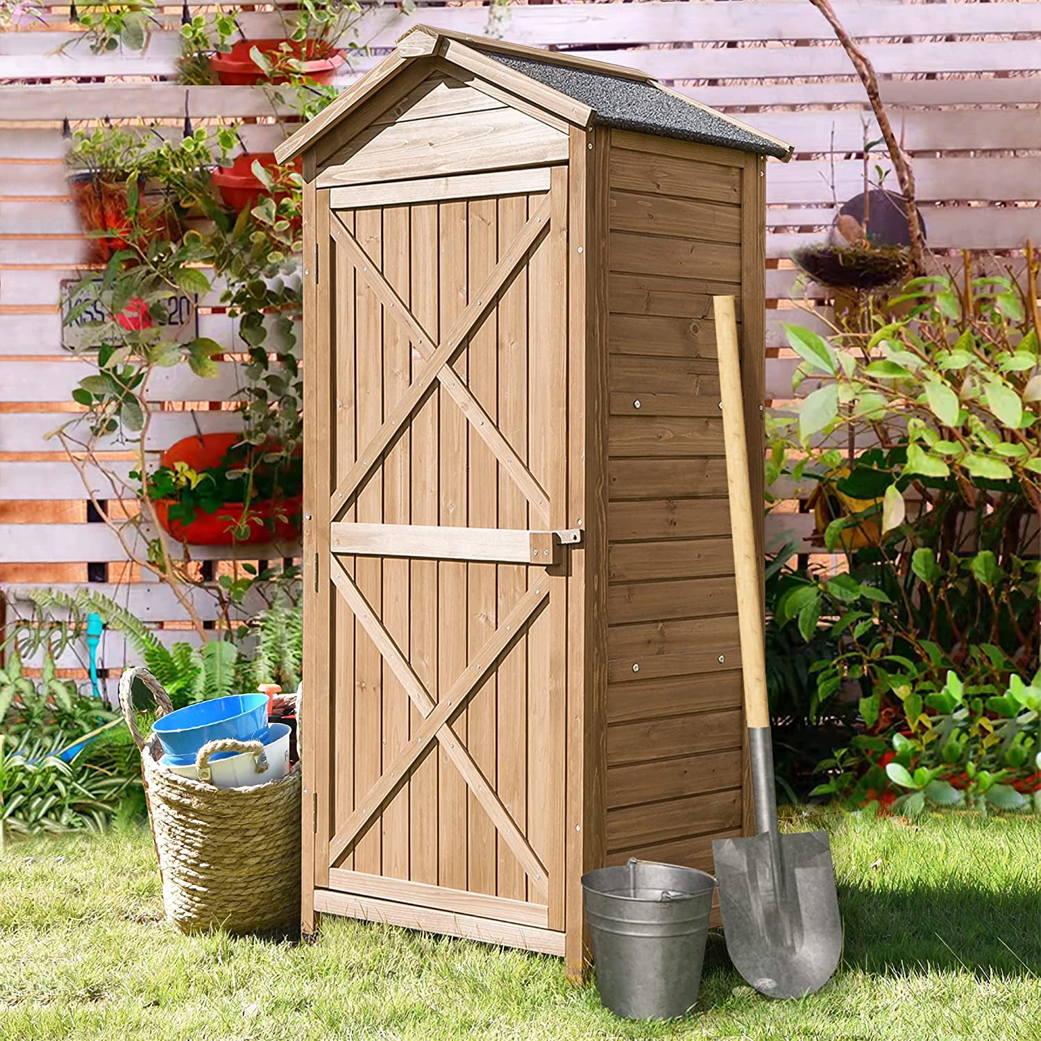 Outdoor Wooden Storage Sheds Fir Wood Lockers with Workstation