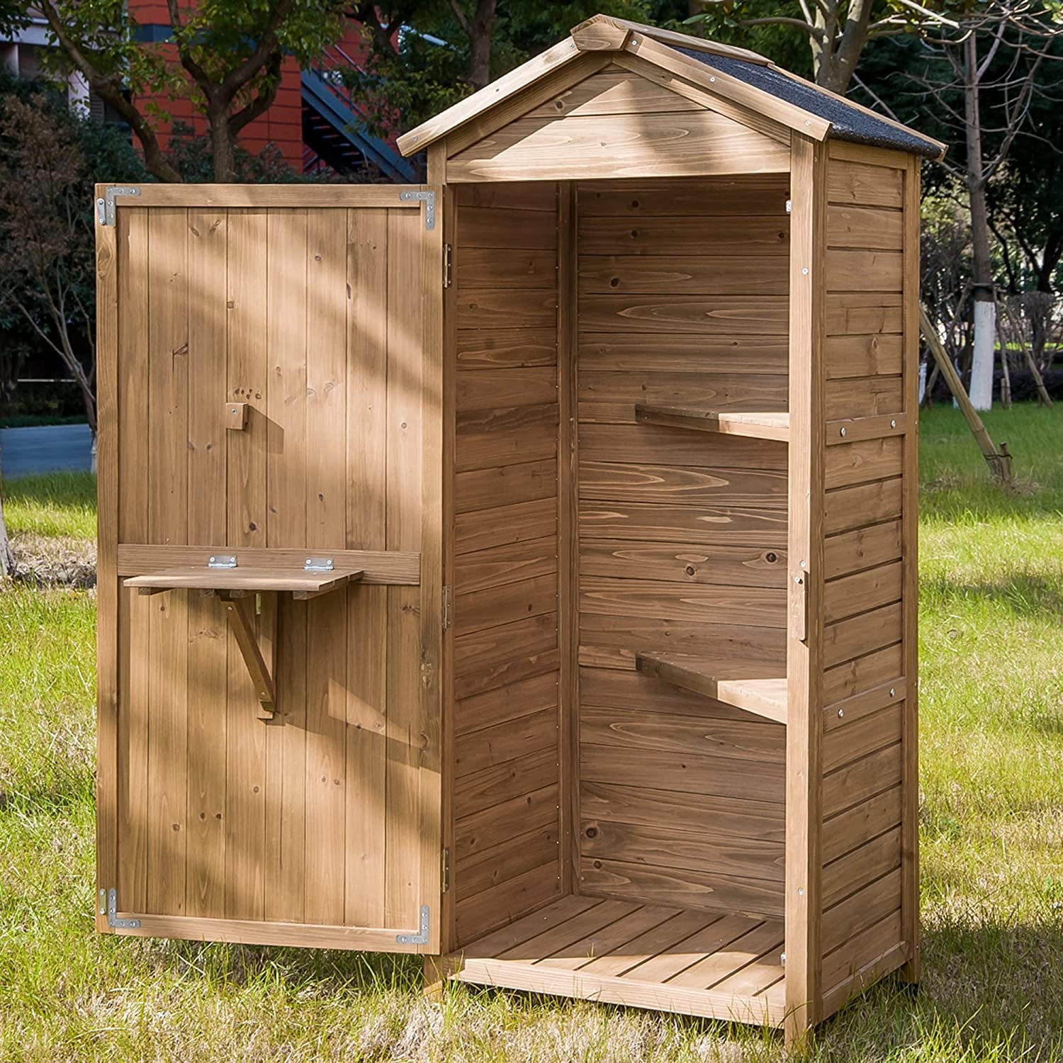 Outdoor Wooden Storage Sheds Fir Wood Lockers with Workstation